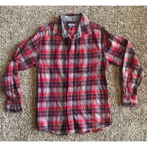 Eddie Bauer Womens Plaid Button Down Button Up‎ Shirt Size S Red Blue Grey